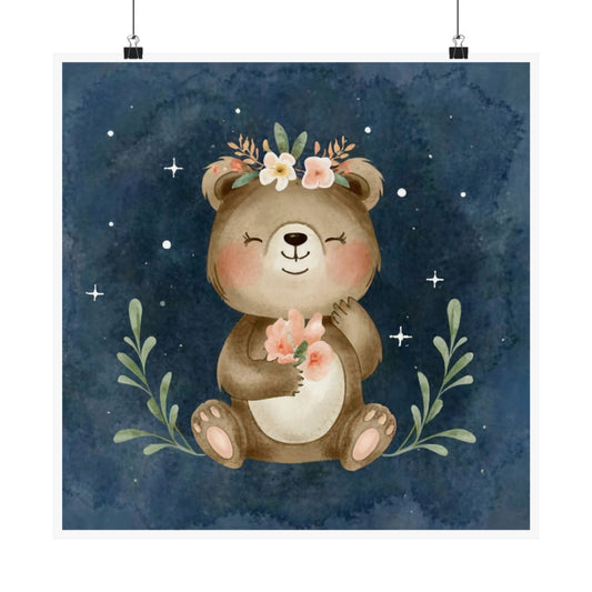Adorable Bear Poster | Cute Wall Art for Nursery, Kids Room Decor, Baby Shower Gift, Animal Lover, Floral Design