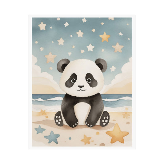 Whimsical Panda Beach Poster, Cute Animal Art Decoration, Kid's Room Decor, Playroom Wall Art, Baby Shower Gift, Nursery Decor