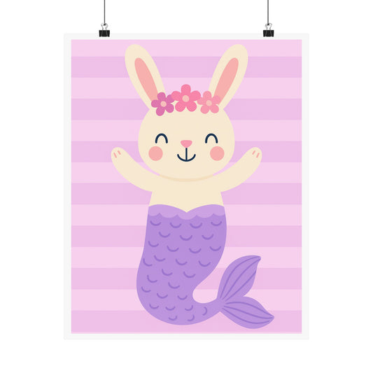 Cute Bunny Mermaid Vertical Poster, Whimsical Wall Art, Kid's Room Decor, Playroom Artwork, Baby Shower Gift, Nursery Decor