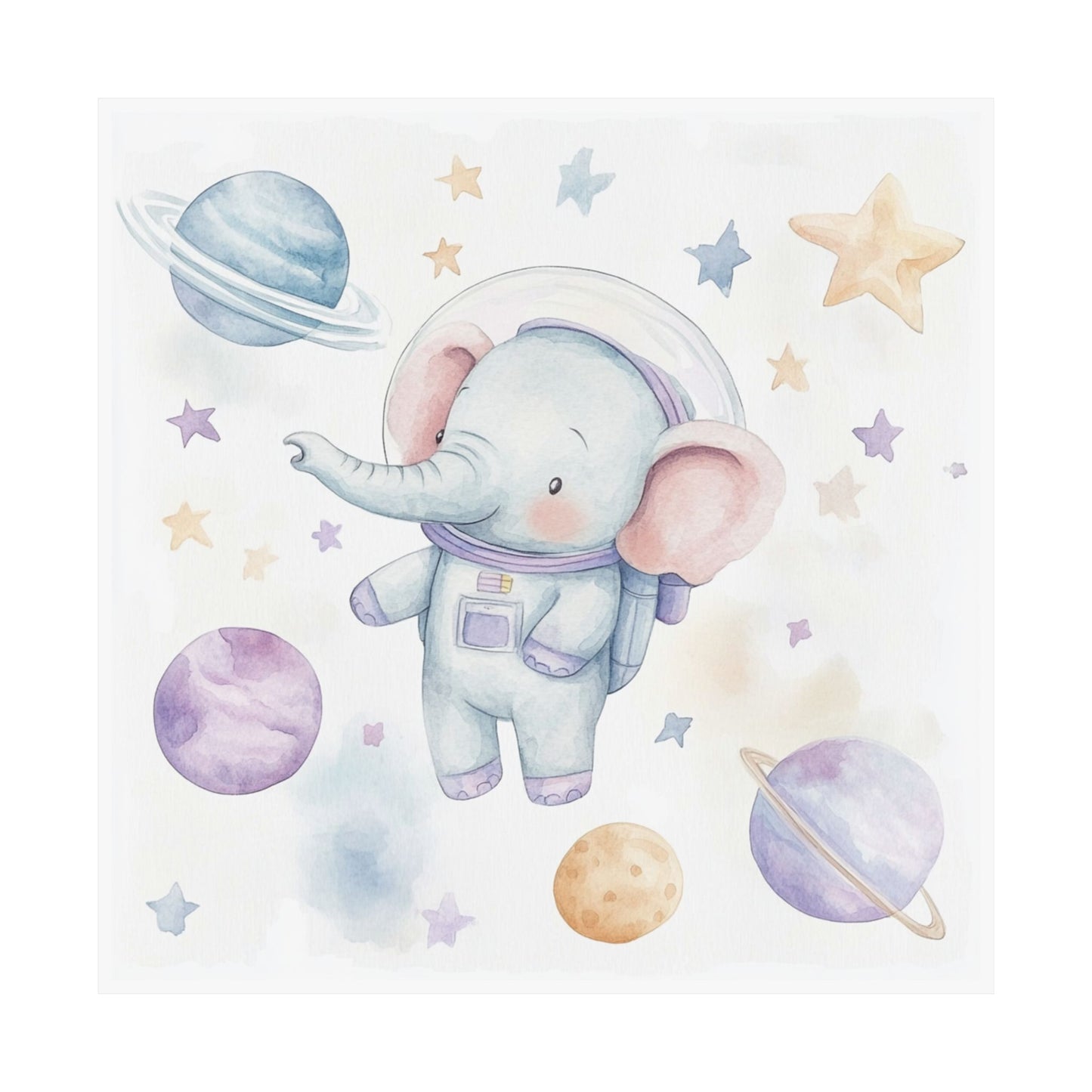 Whimsical Elephant Space Poster, Nursery Wall Art, Baby Shower Gift, Kids Room Decor, Cosmic Elephant Print