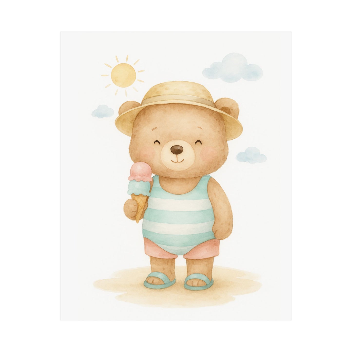 Cute Bear Beach Poster, Nursery Decor, Kids Room Art, Summer Vibe Wall Art, Playroom Decor, Birthday Gift
