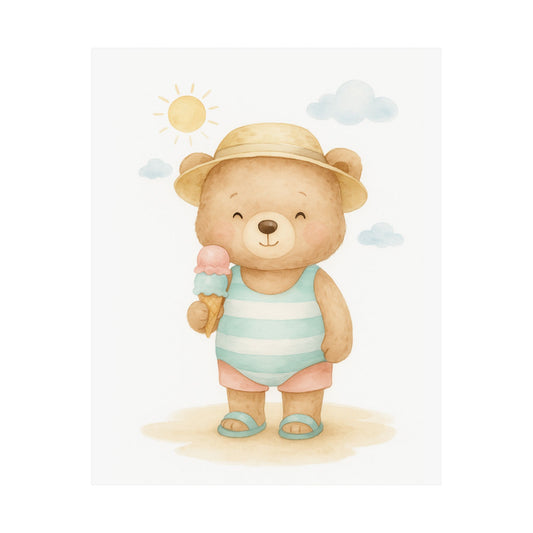 Cute Bear Beach Poster, Nursery Decor, Kids Room Art, Summer Vibe Wall Art, Playroom Decor, Birthday Gift