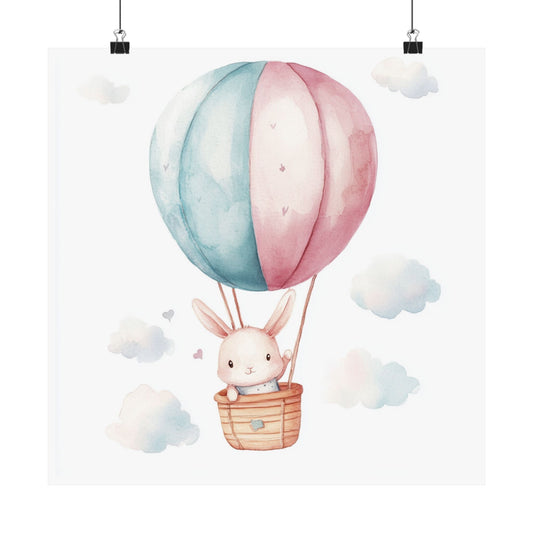 Whimsical Bunny Hot Air Balloon Poster, Nursery Wall Art, Cute Baby Decor, Kids Room Artwork, Easter Gift