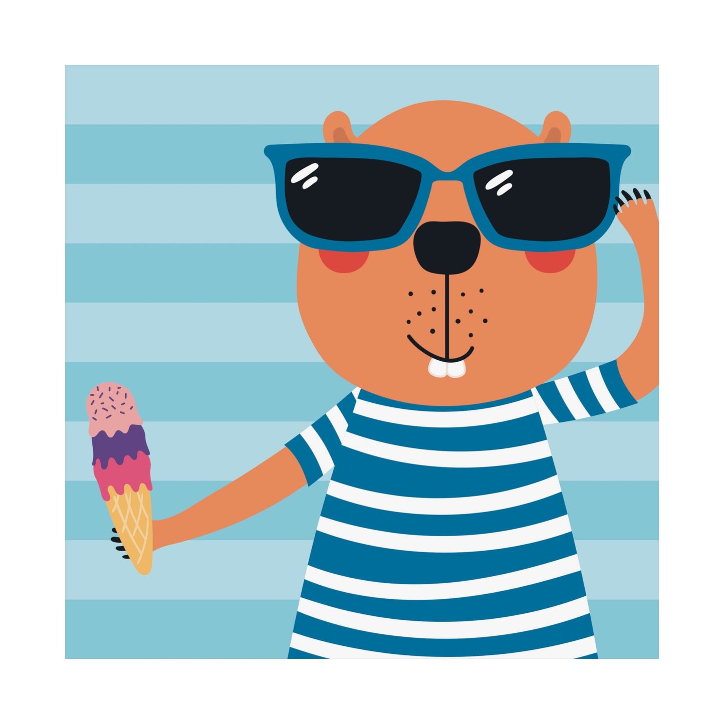 Fun Summer Beaver Poster, Cute Animal Wall Art, Kid's Room Decor, Ice Cream Art Print, Playful Home Decoration