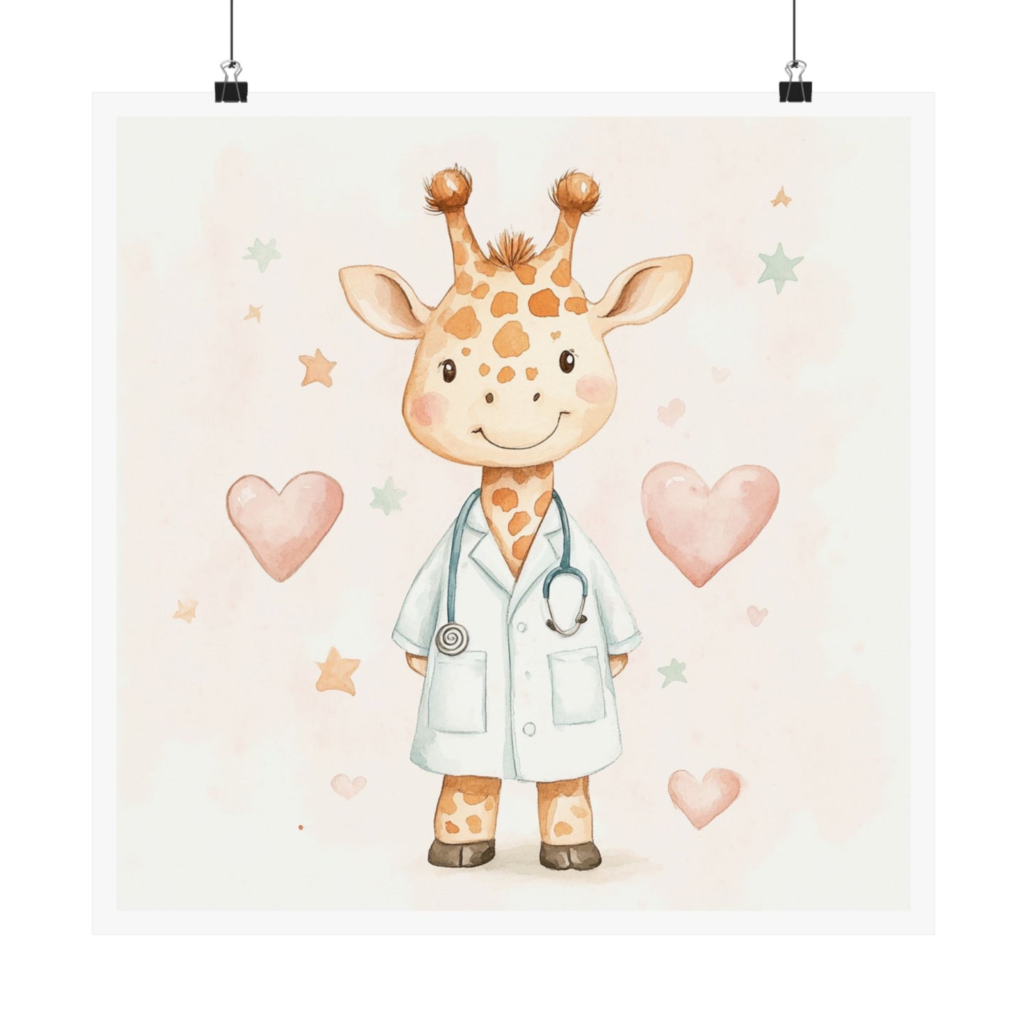 Cute Giraffe Doctor Wall Art Print, Nursery Decor for Kids, Baby Shower Gift, Animal Themed Poster, Whimsical Pediatrician Art