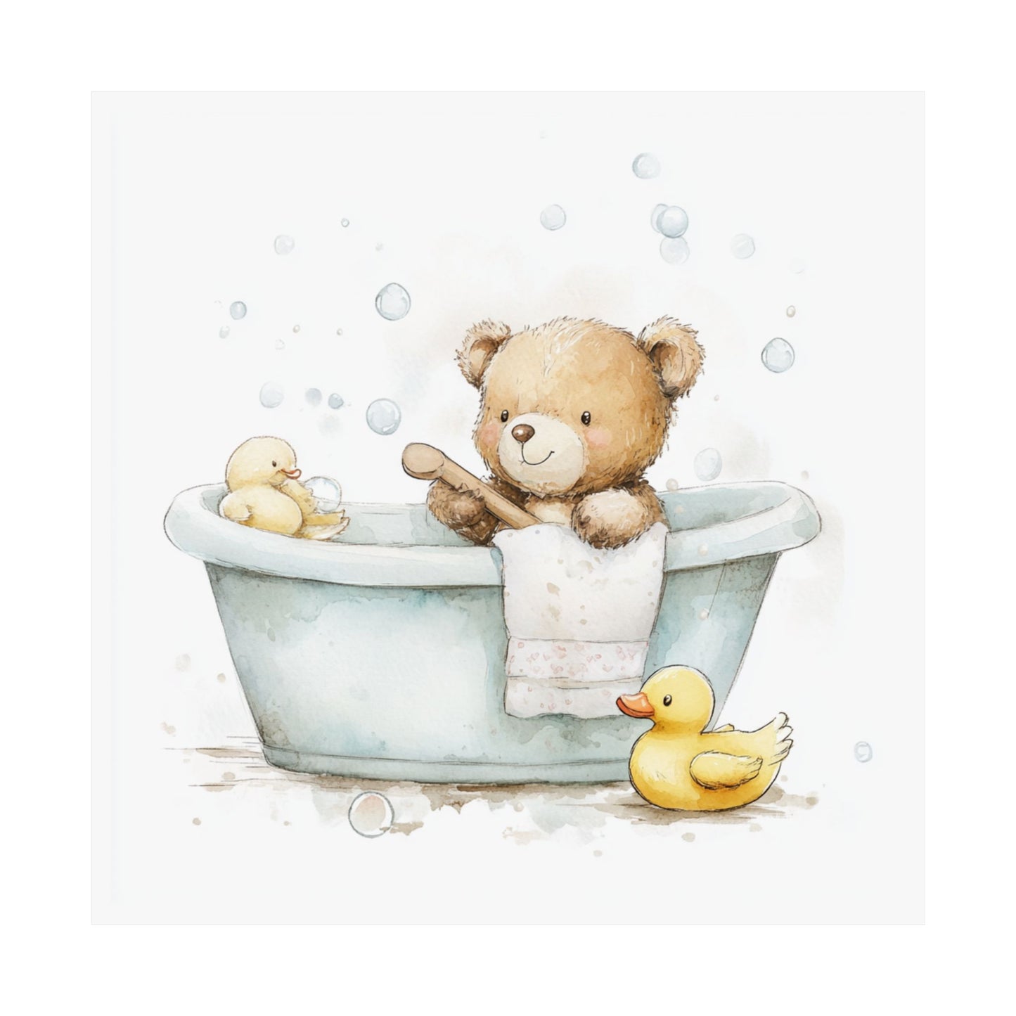 Cute Bath Time Bear Poster, Nursery Decor, Baby Shower Gift, Kids Room Wall Art, Baby Room Decoration