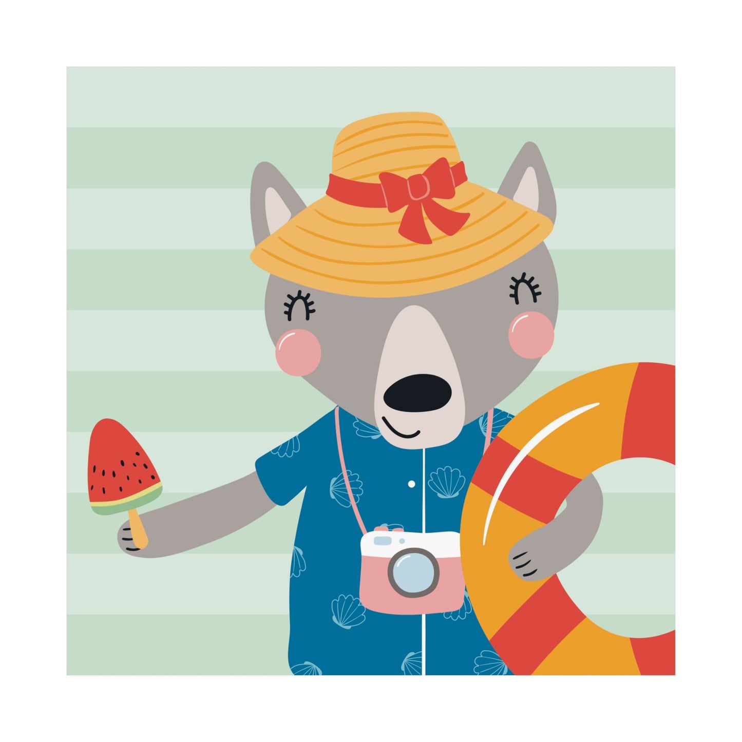 Playful Summer Animal Poster, Cute Kids Room Decor, Fun Beach Vibes, Nursery Wall Art, Child's Room Accent
