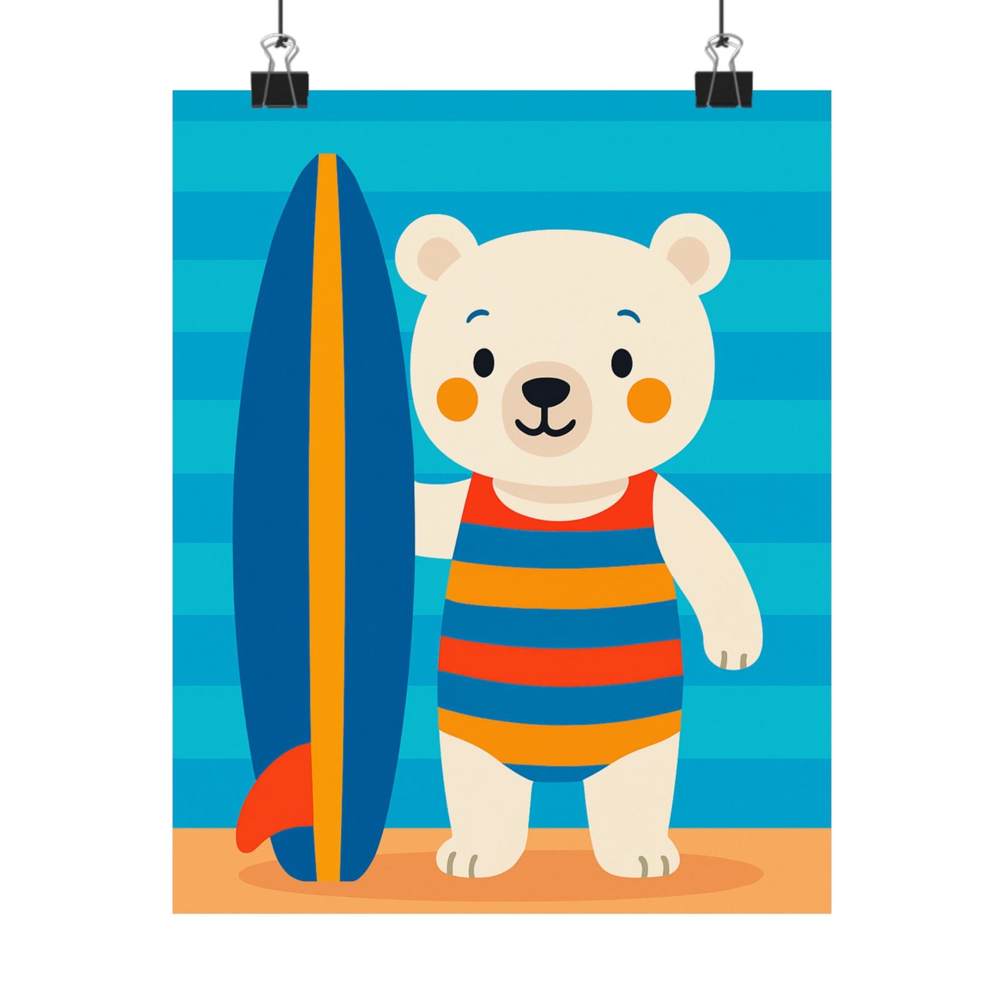 Cute Bear Surfing Poster, Playroom Wall Art, Kids Room Decor, Summer Vibe Art, Bear Lovers Gift