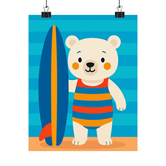 Cute Bear Surfing Poster, Playroom Wall Art, Kids Room Decor, Summer Vibe Art, Bear Lovers Gift