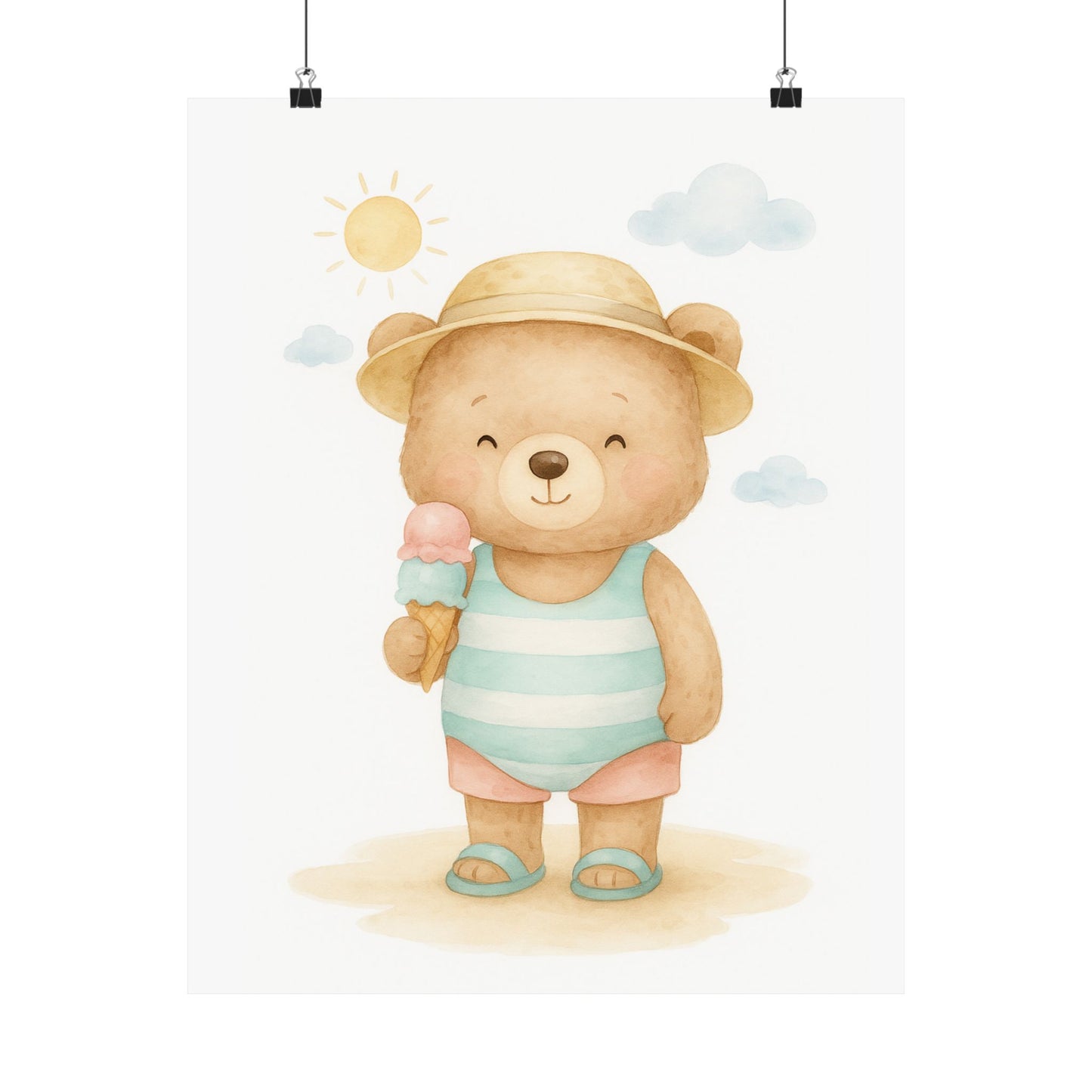 Cute Bear Beach Poster, Nursery Decor, Kids Room Art, Summer Vibe Wall Art, Playroom Decor, Birthday Gift