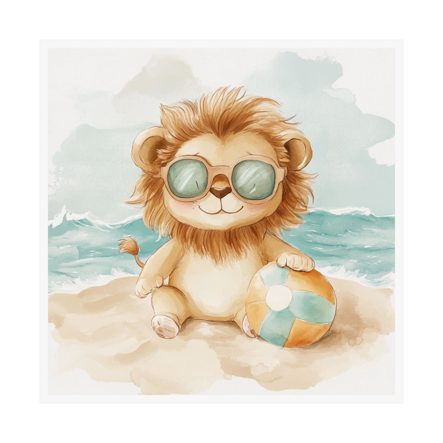 Cute Lion Beach Poster, Nursery Art, Kids Room Decor, Summer Vibes Wall Art, Playful Home Decor, Gift for Baby Shower