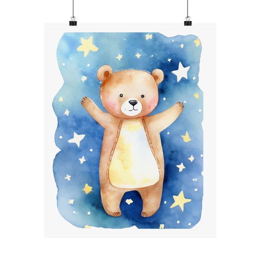 Cute Bear Watercolor Vertical Poster, Nursery Wall Art, Kids Room Decor, Baby Shower Gift, Whimsical Bear Print
