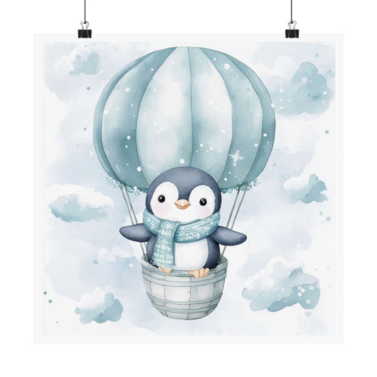 Cute Penguin Hot Air Balloon Poster | Nursery Decor, Children's Room Art, Winter Theme, Baby Shower Gift, Wall Art
