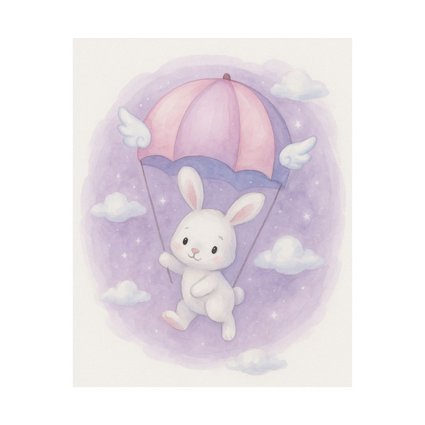 Whimsical Bunny Parachute Poster, Nursery Decor, Cute Baby Room Wall Art, Sweet Animal Poster, Kids' Room Decoration
