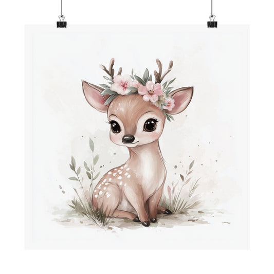 Charming Floral Deer Poster, Nursery Wall Art, Kids Room Decor, Baby Shower Gift, Woodland Animal Print