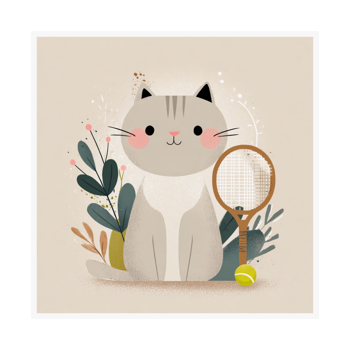 Cute Cat Tennis Poster, Cat Lover Art Print, Whimsical Home Decor, Animal Wall Art, Gift for Cat Fans
