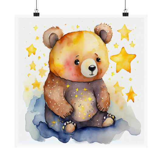 Warm & Cozy Bear Poster: Kids Room Decor, Nursery Art, Gift for Baby Shower, Cute Animal Wall Art, Whimsical Starry Theme