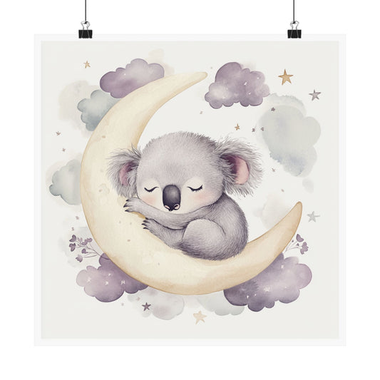Cozy Koala Poster, Cute Animal Art, Nursery Decor, Baby Shower Gift, Dreamy Moon Theme