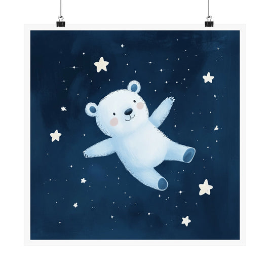 Cute Polar Bear Space Wall Art, Kids Room Decor, Nursery Art Print, Starry Night Poster, Children's Gift