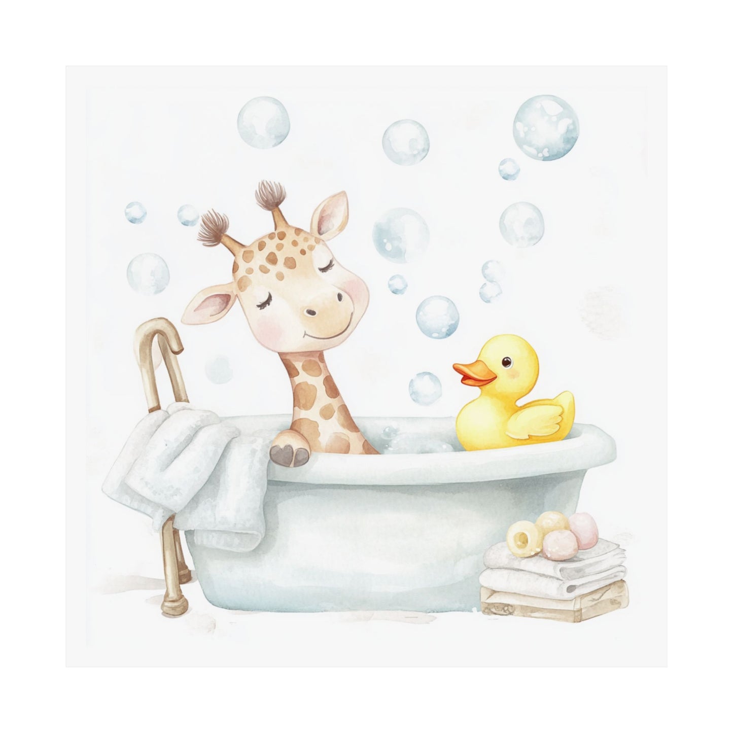 Cute Giraffe Bath Time Poster, Nursery Wall Art, Baby Shower Gift, Kids Room Decor, Animal Print, Nursery Decor