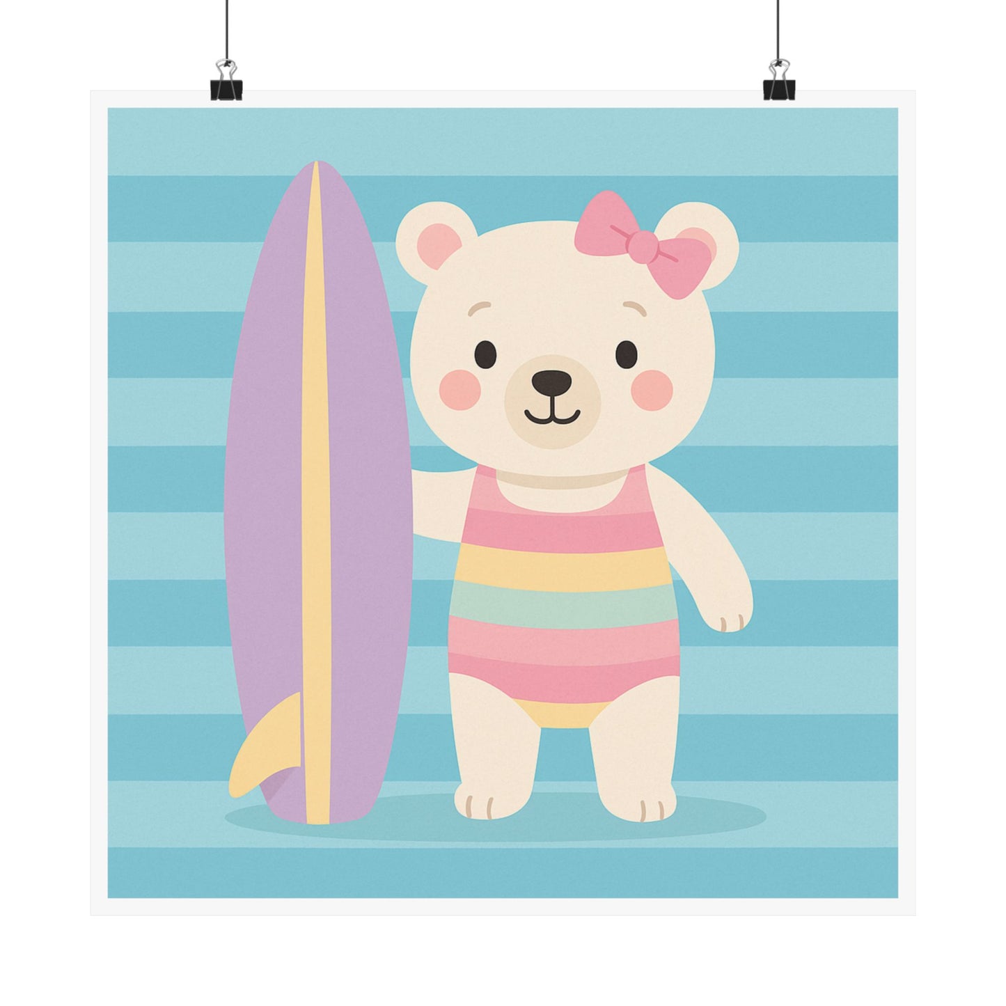 Cute Bear Surfing Vertical Poster, Kids Room Decor, Playroom Wall Art, Nautical Nursery Print, Summer Vibes, Childrens Art