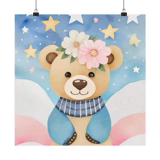Cute Bear Wall Art Print, Nursery Decor, Kids Room Decoration, Floral Animal Poster, Gift for Baby Shower, Playroom Artwork