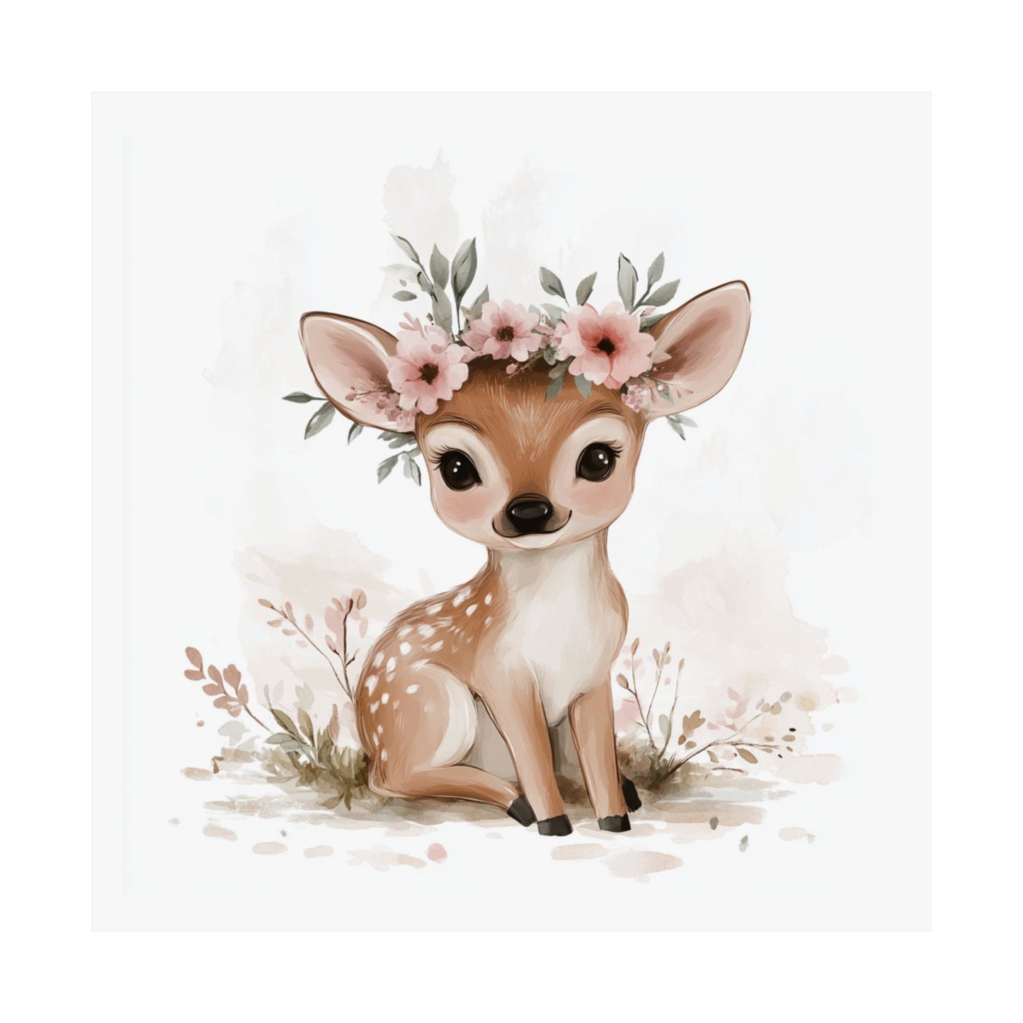 Whimsical Deer Art Print, Nursery Decor, Cute Animal Wall Art, Kids Room Decor, Floral, Baby Shower Gift