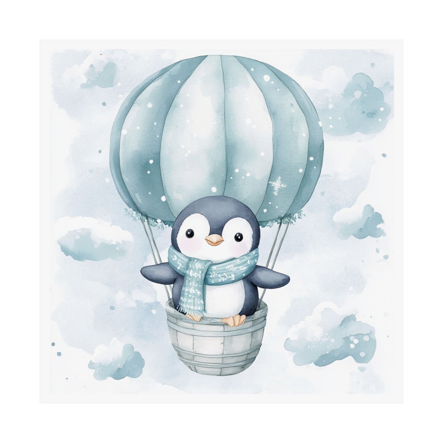 Cute Penguin Hot Air Balloon Poster | Nursery Decor, Children's Room Art, Winter Theme, Baby Shower Gift, Wall Art