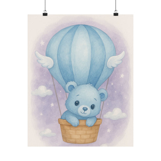 Cute Hot Air Balloon Bear Poster, Nursery Wall Art, Baby Shower Gift, Whimsical Decor, Kids Room Print