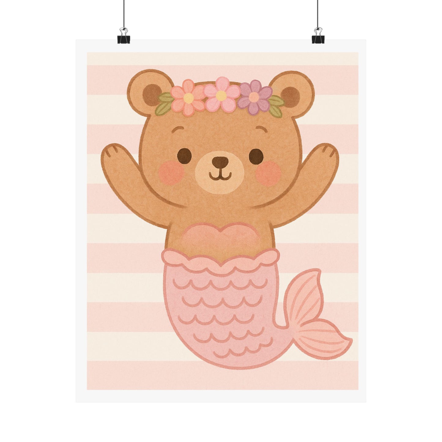 Cute Mermaid Bear Poster, Nursery Wall Art, Baby Shower Gift, Kids Room Decor, Animal Print, Playroom Decoration
