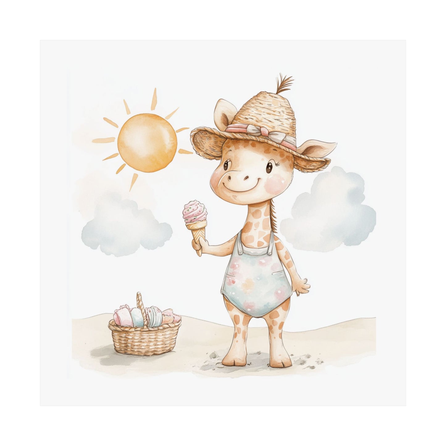 Whimsical Giraffe Poster, Cute Nursery Art, Summer Decor, Gift for Kids, Child's Room Wall Decor