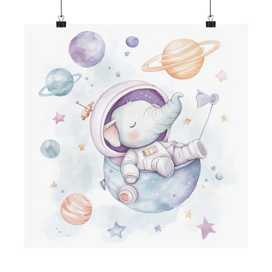 Whimsical Elephant Space Poster, Nursery Decor, Kid's Room Art, Celestial Wall Art, Baby Shower Gift, Playroom Decoration