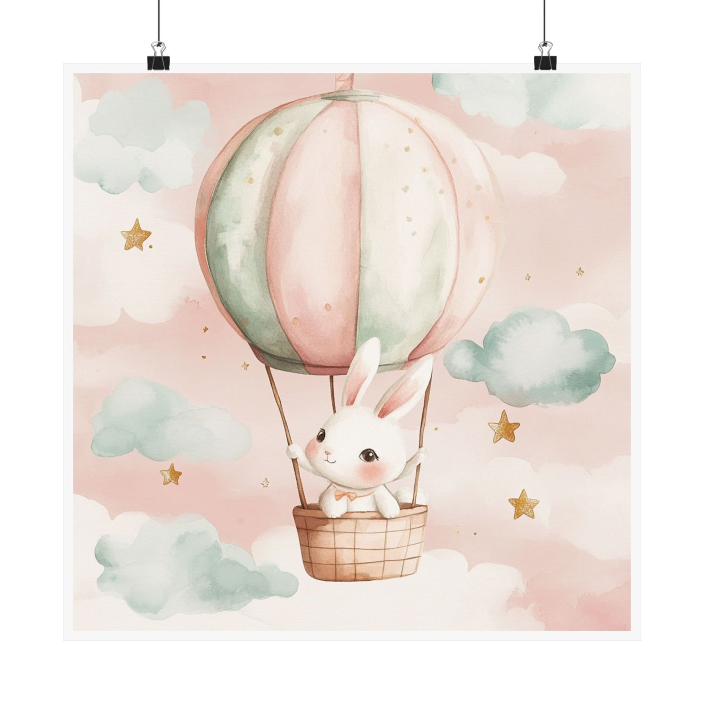 Whimsical Bunny Hot Air Balloon Poster, Cute Nursery Wall Art, Kids Room Decor, Baby Shower Gift, Pastel Art Print