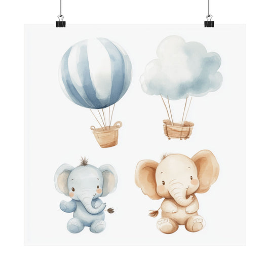 Whimsical Baby Animal Posters, Nursery Wall Art, Child's Room Decor, Elephant Print Set, Cute Animal Illustrations