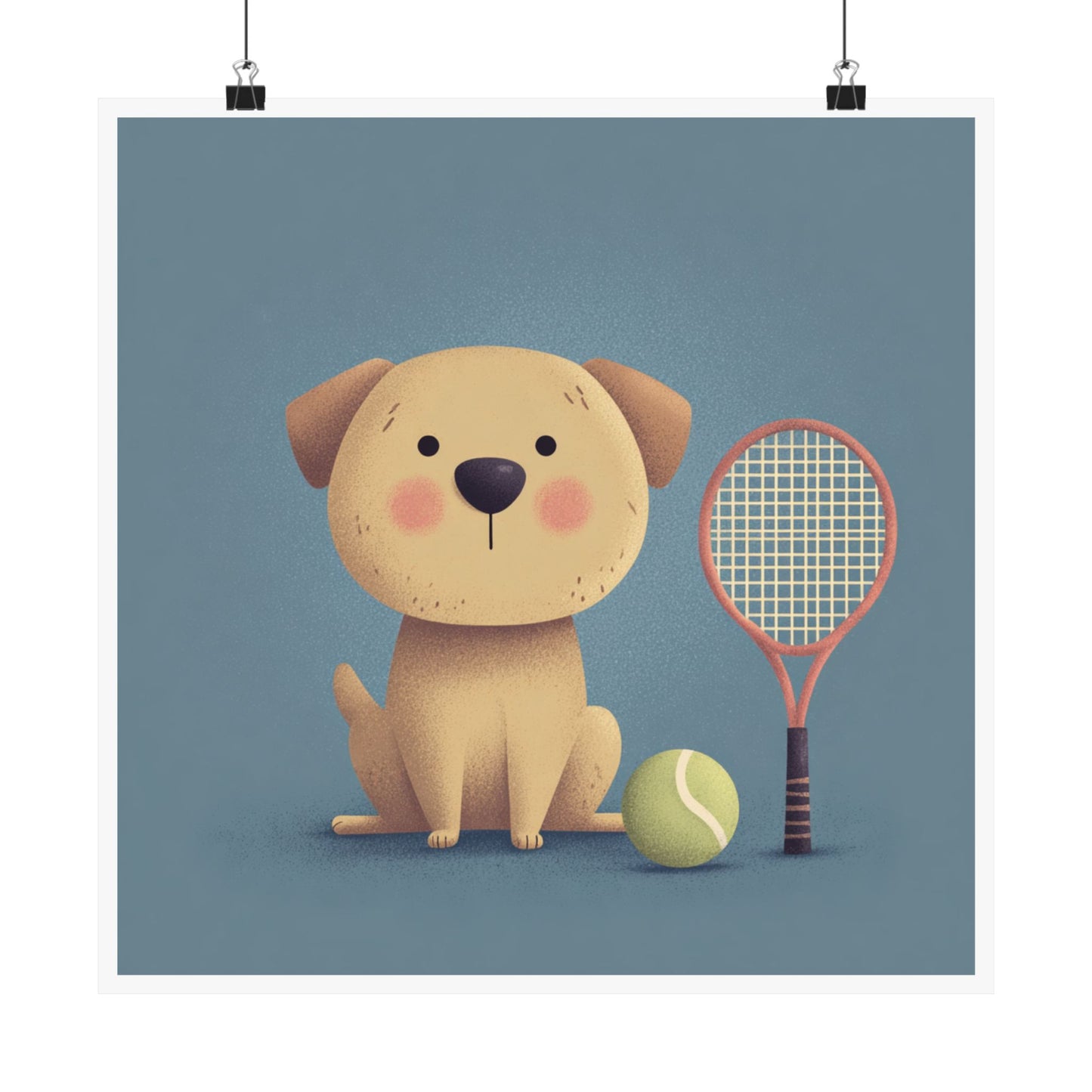 Charming Dog Poster Print, Adorable Pet Wall Art, Kid's Room Decor, Tennis Lover Gift, Cute Animal Art