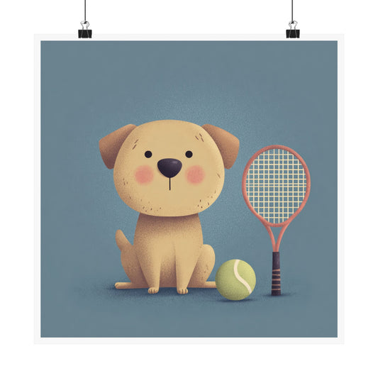 Charming Dog Poster Print, Adorable Pet Wall Art, Kid's Room Decor, Tennis Lover Gift, Cute Animal Art
