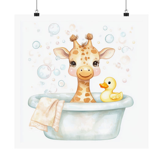 Cute Giraffe Bath Time Poster, Nursery Wall Art, Kid's Room Decor, Baby Shower Gift, Animal Print for Kids