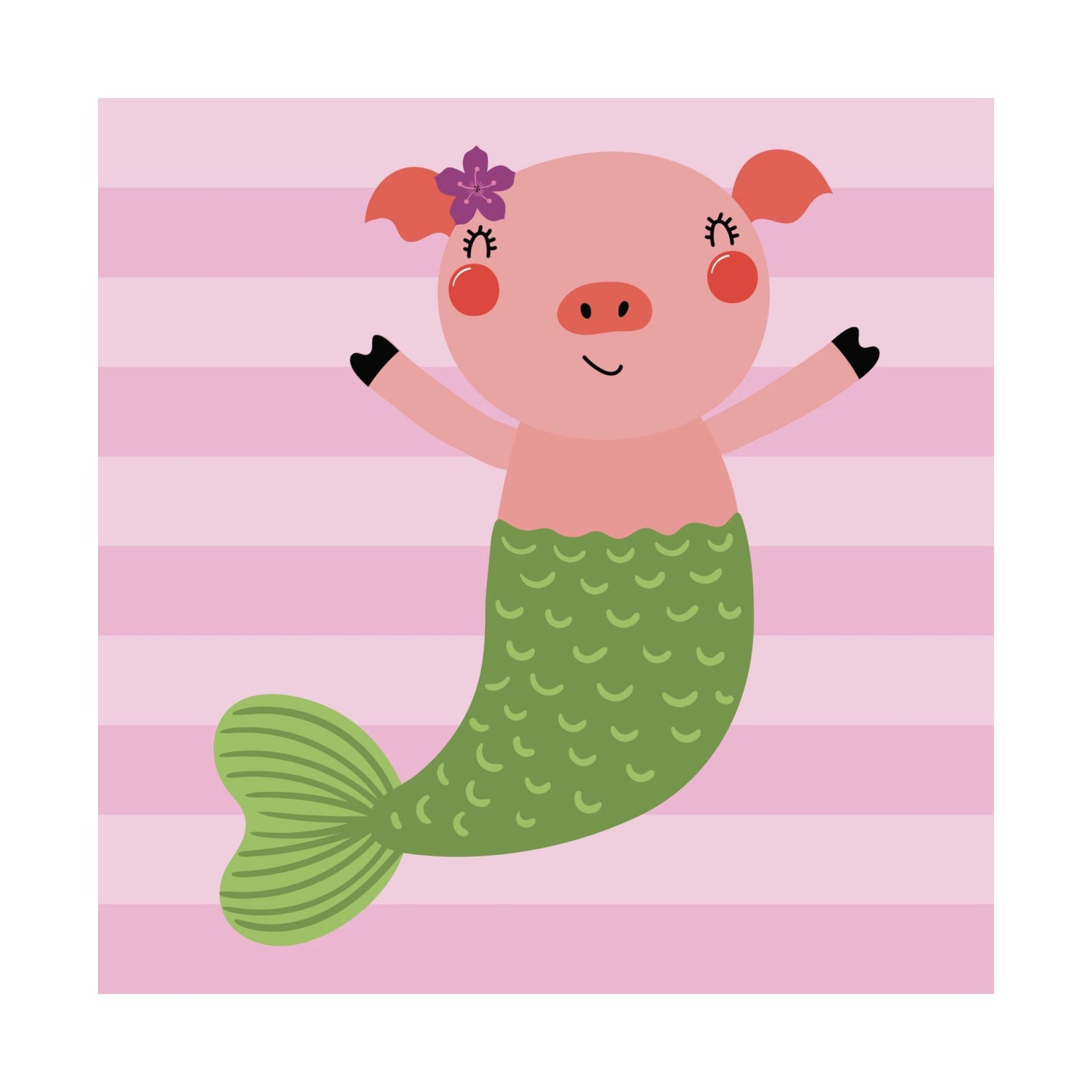 Whimsical Mermaid Pig Poster, Cute Wall Art, Nursery Decor, Kids Room Decoration, Beach Theme Artwork, Baby Shower Gift