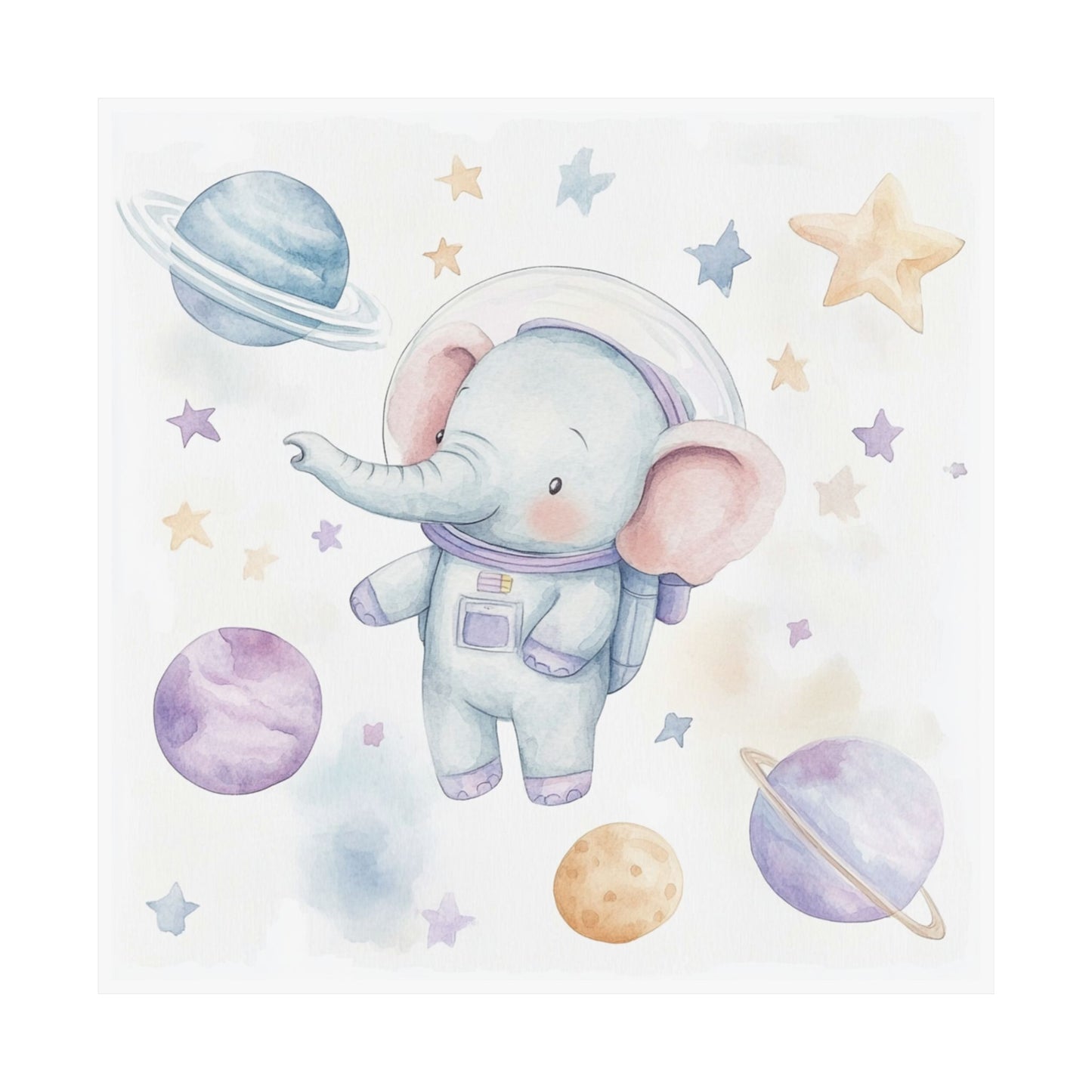 Whimsical Elephant Space Poster, Nursery Wall Art, Baby Shower Gift, Kids Room Decor, Cosmic Elephant Print