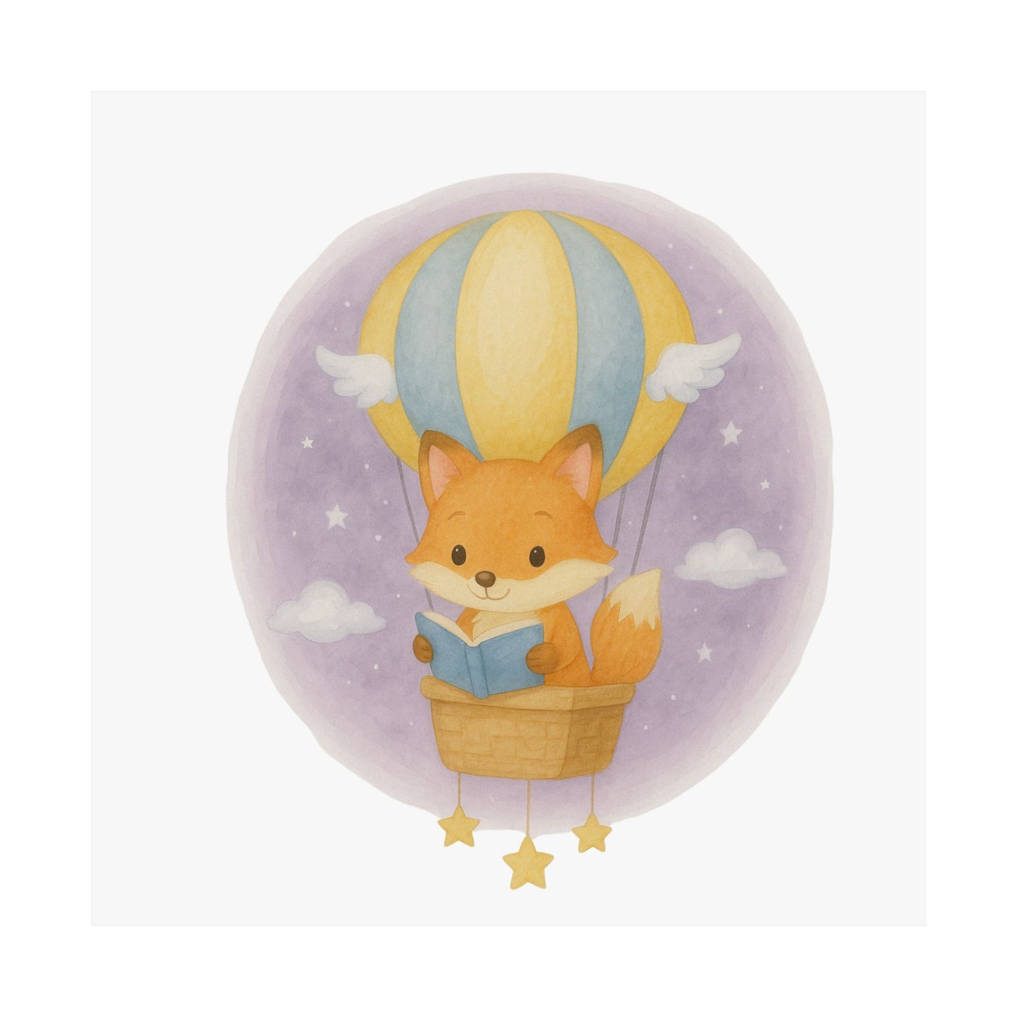 Whimsical Fox Balloon Wall Art, Kids Room Decor, Nursery Prints, Cute Animal Illustration, Playful Vertical Poster