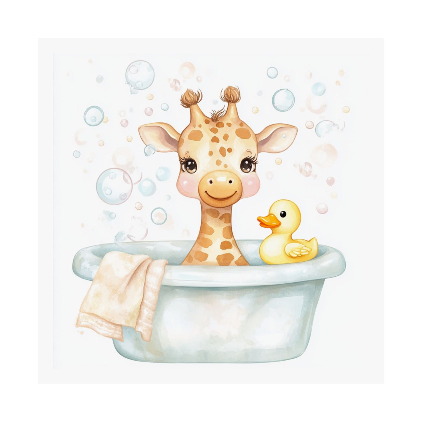 Cute Giraffe Bath Time Poster, Nursery Wall Art, Kid's Room Decor, Baby Shower Gift, Animal Print for Kids