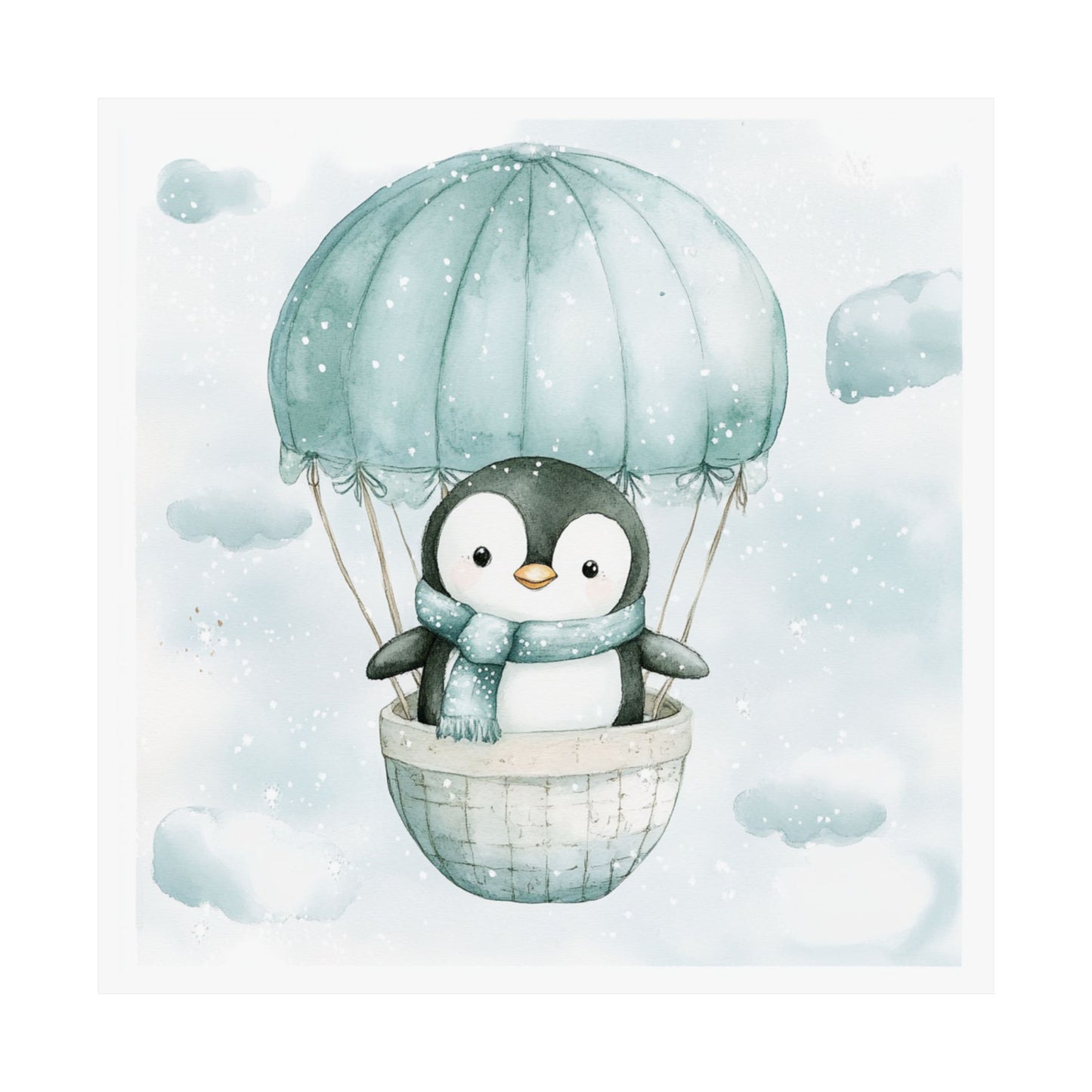Whimsical Penguin Balloon Poster, Cute Wall Art, Nursery Decor, Winter Decor, Penguin Lover Gift