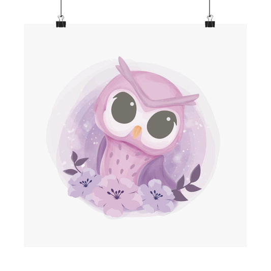 Whimsical Owl Wall Art Print, Cute Owl Decor, Kids Room Decor, Nursery Art, Gift for Owl Lovers, Pink Floral Poster