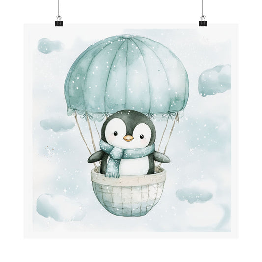 Whimsical Penguin Balloon Poster, Cute Wall Art, Nursery Decor, Winter Decor, Penguin Lover Gift