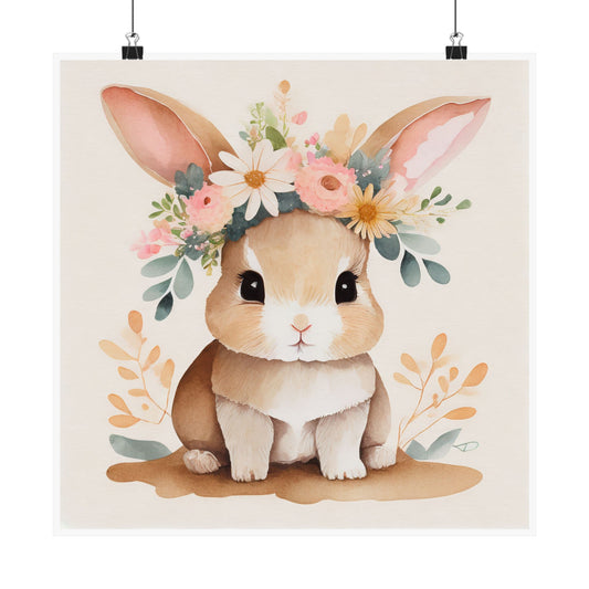 Charming Bunny Poster, Cute Animal Wall Art, Floral Rabbit Decor, Kid's Room Decoration, Spring Inspired Print