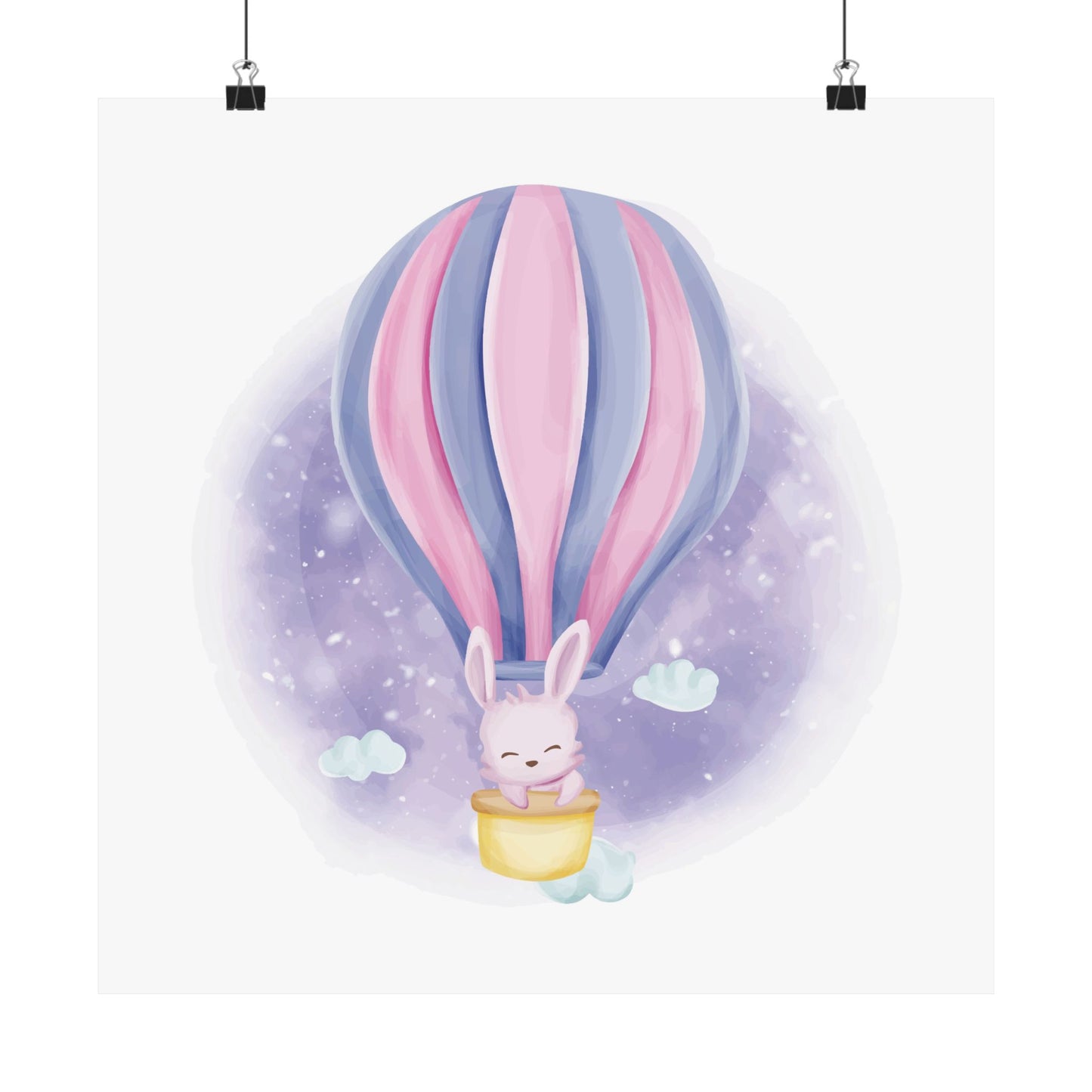 Cute Bunny Hot Air Balloon Poster, Nursery Wall Art, Baby Shower Decor, Kids Room Decoration, Whimsical Home Decor