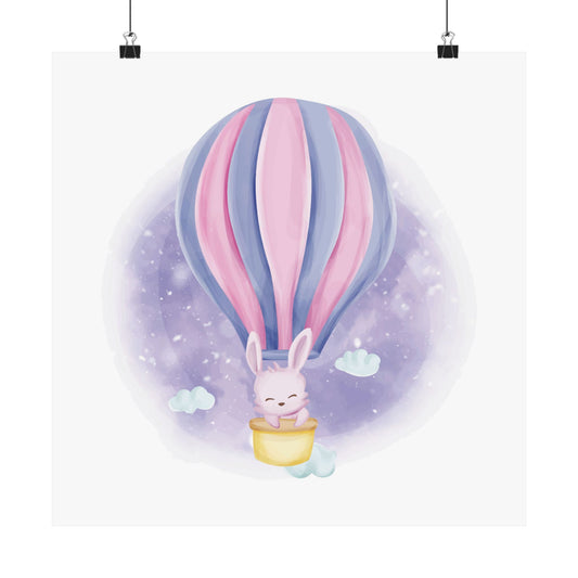 Cute Bunny Hot Air Balloon Poster, Nursery Wall Art, Baby Shower Decor, Kids Room Decoration, Whimsical Home Decor