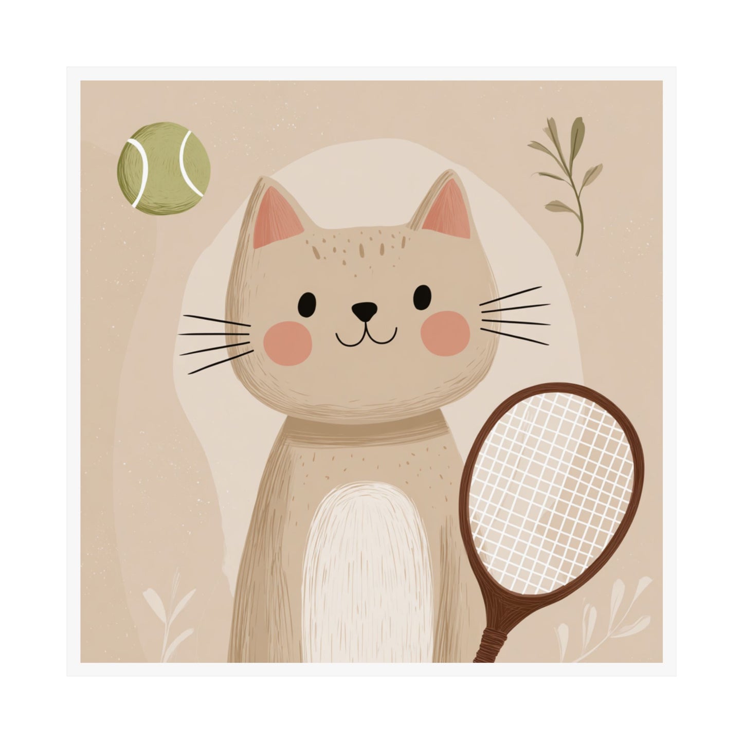 Cute Cat Tennis Poster, Playful Wall Art, Cat Lover Decor, Gift for Pet Owners, Kids Room Decoration