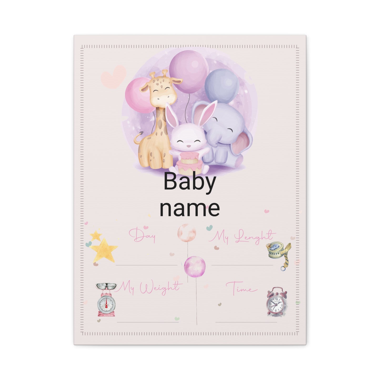 Personalized Baby Growth Chart Canvas, Kids Room Decor, Birth Stats Wall Art, Baby Shower Gift, Nursery Wall Art