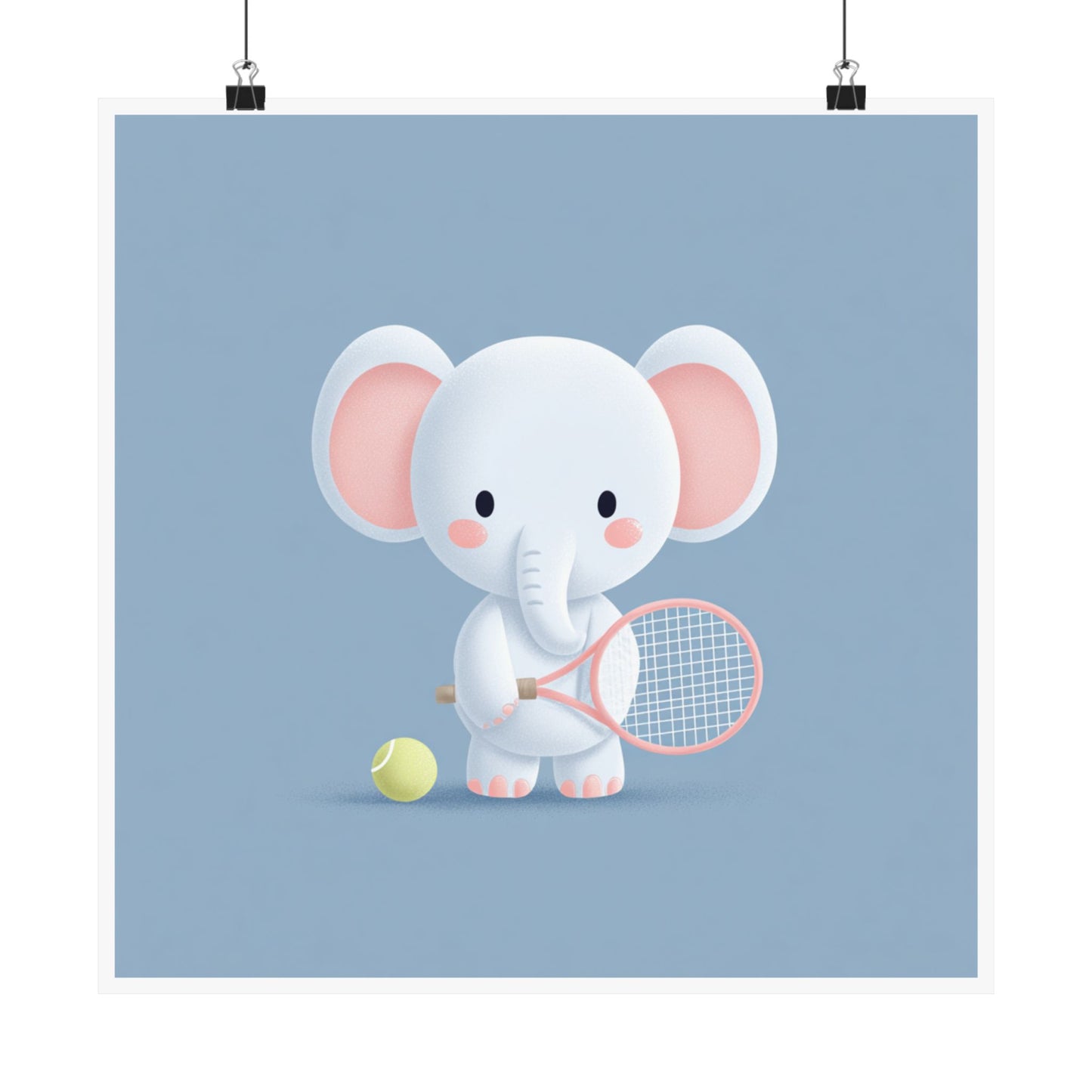 Playful Elephant Tennis Poster, Kids Room Decor, Nursery Wall Art, Animal Illustration, Childrens Room Decor